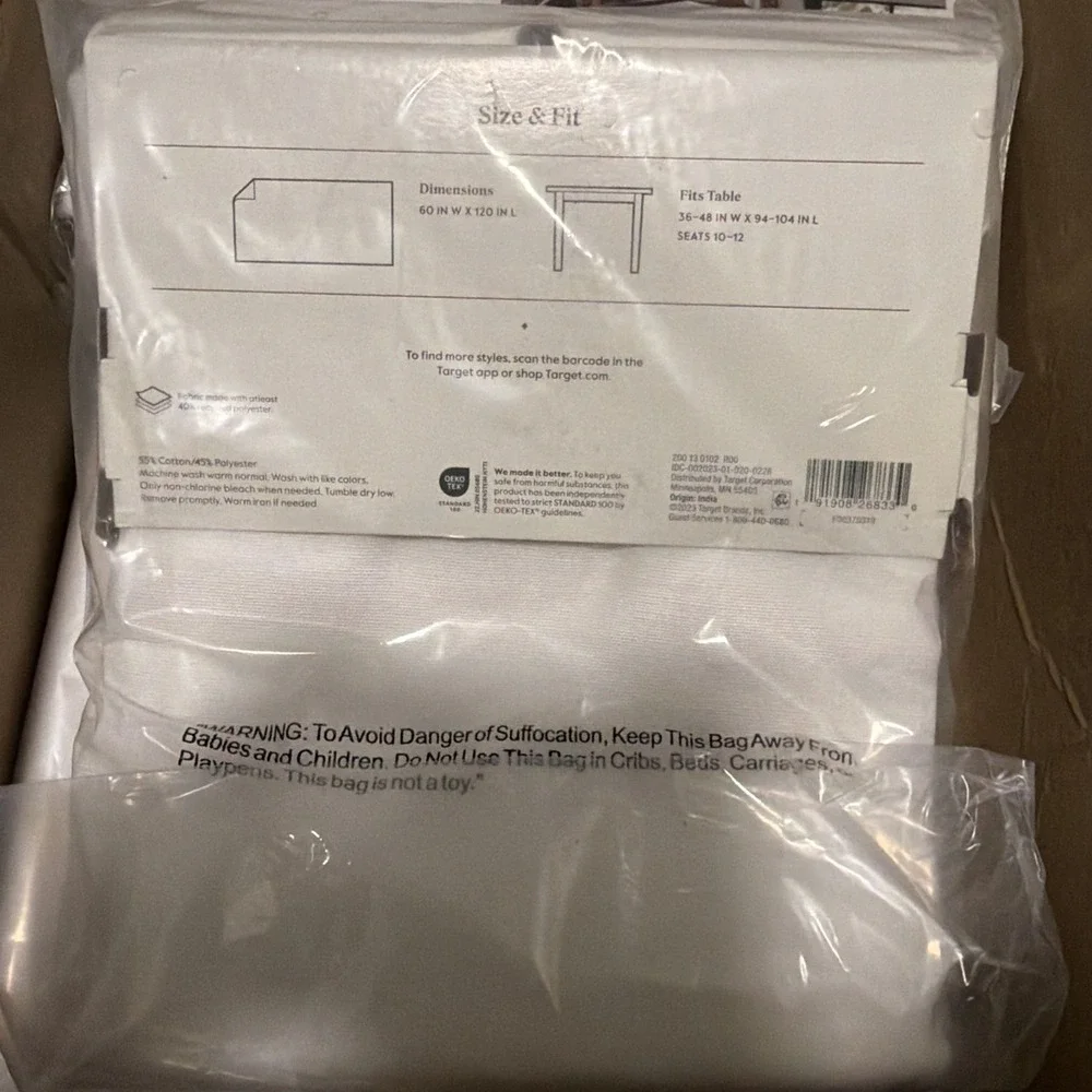 Threshold White Rectangular Tablecloth 60x120 Seats 10-12 Cotton Blend NEW
